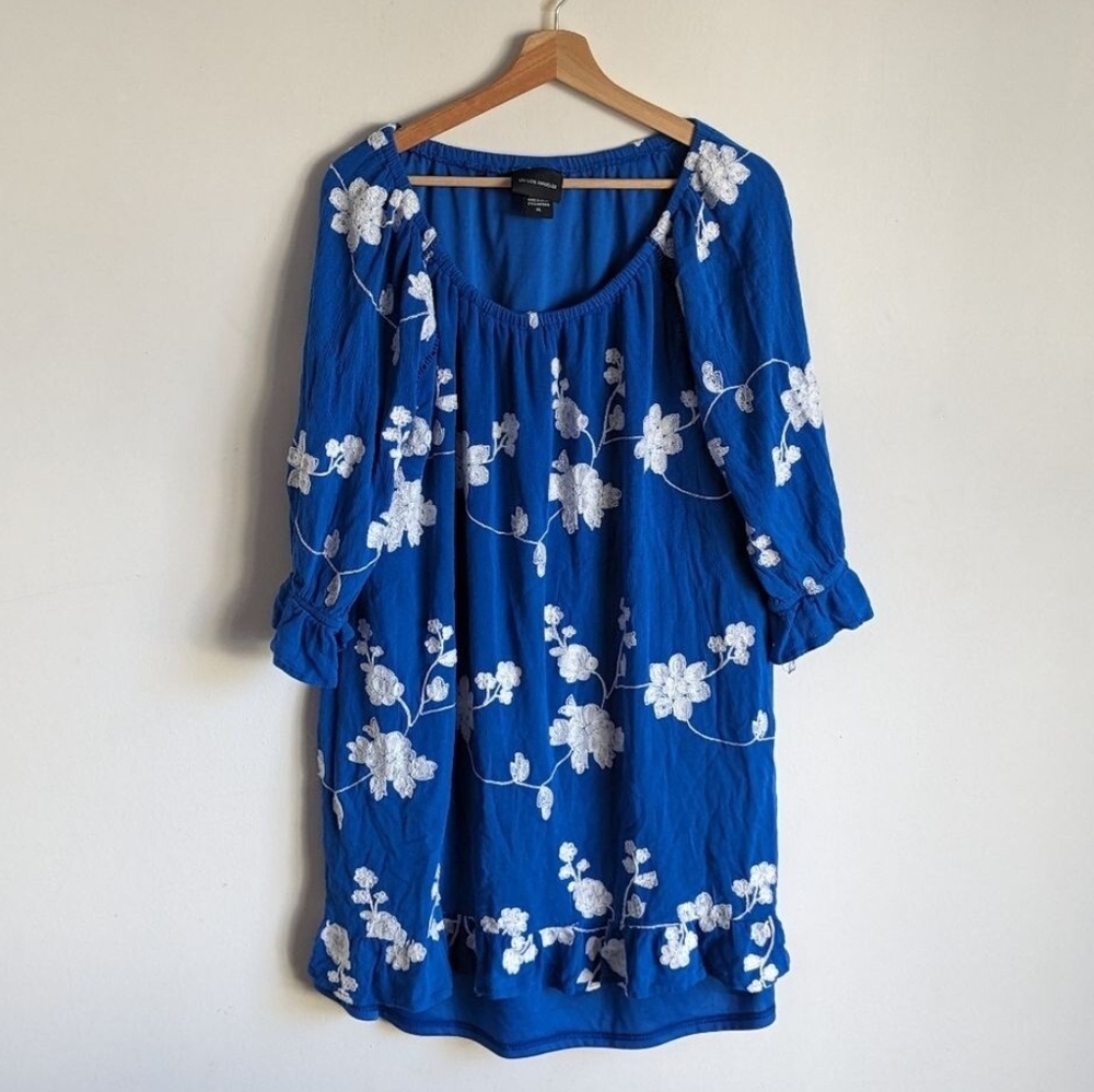 Liv Los Angeles Blue Embroidered Tunic Dress